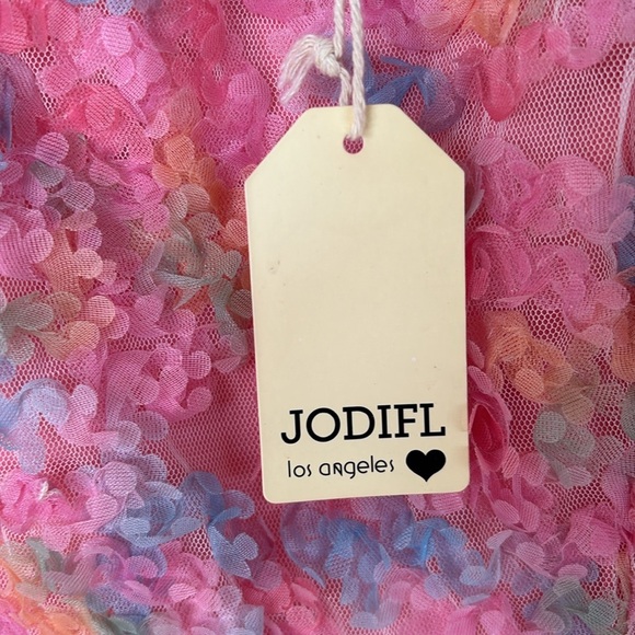 Brand New JODIFL Pink Rainbow Pastel Textured Floral Dress Babydoll Lined - Picture 2 of 15